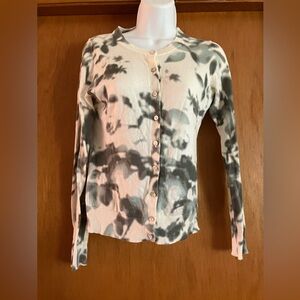 Banana Republic Cream Leaf Print Long Sleeve Cotton Cardigan Sweater sz S